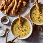 Broccoli Cheddar Soup with Puff Pastry Cheese Straws Recipe