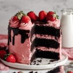 Decadent Strawberry Chocolate Layer Cake with Strawberry Filling and Chocolate Drip Recipe