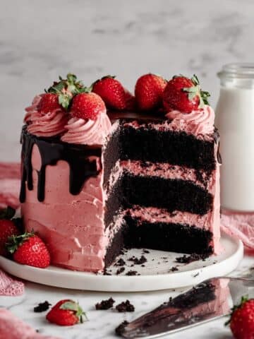 Decadent Strawberry Chocolate Layer Cake with Strawberry Filling and Chocolate Drip Recipe