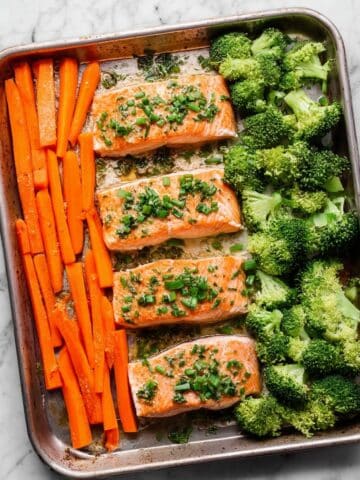 Sheet Pan Salmon Dinner with Broccoli and Carrots Recipe