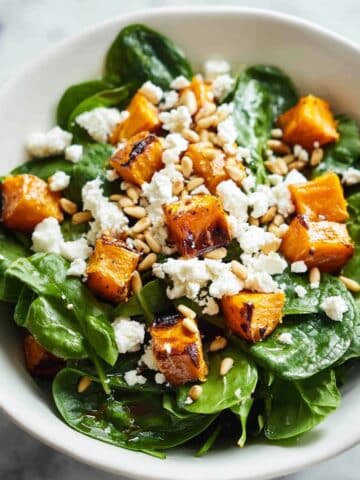 Roast Pumpkin, Spinach, and Feta Salad with Balsamic Honey Dressing Recipe