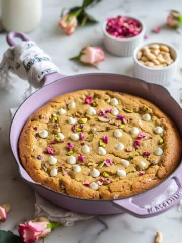 Tahini Pistachio White Chocolate Rose Skillet Cookie Recipe