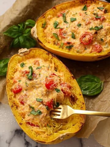 Boursin Spaghetti Squash with Cherry Tomatoes and Basil Recipe