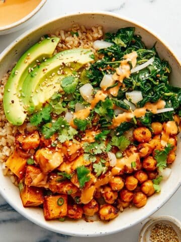 Roasted Sweet Potato and Chickpea Bowls with Tahini Lime Dressing Recipe
