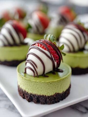 Matcha Mini Cheesecakes with White Chocolate Covered Strawberries Recipe