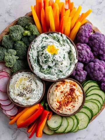 Crudité Platter with Colorful Veggies and Delicious Dips Recipe