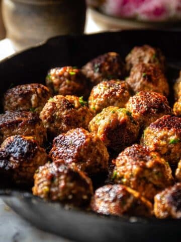 One Skillet Greek Meatballs and Lemon Rice Recipe