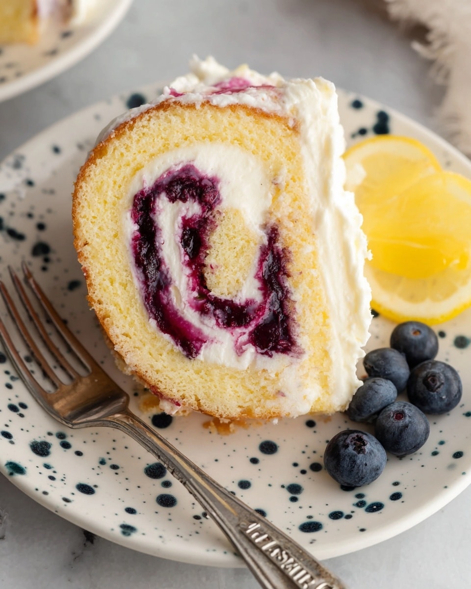 A rectangular golden brown cake base with slightly crispy edges is placed on a white marbled surface covered with a white cloth. It has a smooth, creamy white layer evenly spread on top. Over the cream, there are thick swirls of deep purple-blue berry sauce with visible whole berries that create a marbled effect, blending into the cream in some areas. The cake looks soft with powdered sugar dusted lightly on the edges. Photo taken with an iphone --ar 4:5 --v 7