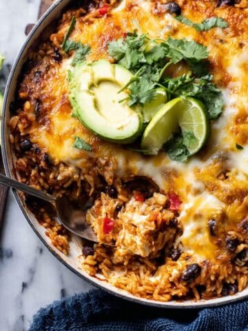 One Skillet Cheesy Cuban Chicken Rice Bake Recipe