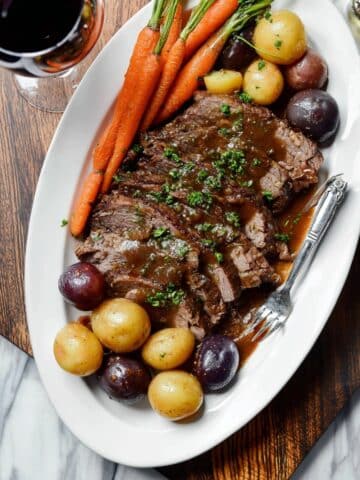 Slow Cooker Balsamic Dijon Pot Roast with Carrots and Potatoes Recipe