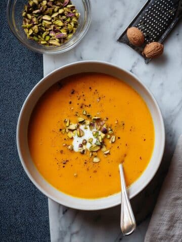 Carrot Ginger Soup with Pistachios and Creme Fraiche Recipe