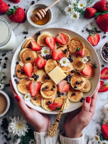 Vegan Pancake Cereal with Chocolate Chips and Fresh Fruit Recipe