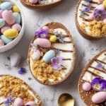 Chocolate Easter Egg Cheesecake Filled with Cookie Crust and Mini Chocolate Garnishes Recipe