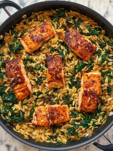 One Skillet Salmon with Lemon Orzo Recipe