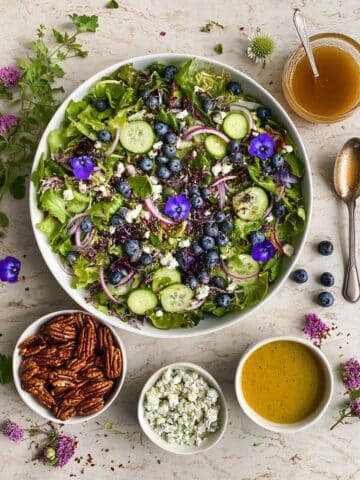 Blueberry Arugula Herb Salad with Candied Pecans and Honey Mustard Lemon Dressing Recipe