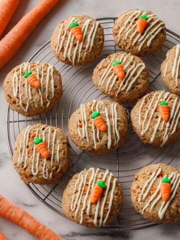 Carrot Cake Cookies with White Chocolate Drizzle and Fondant Carrots Recipe