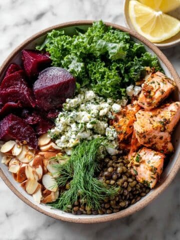 Salmon and Lentil Salad with Beets, Feta, and Dill Recipe