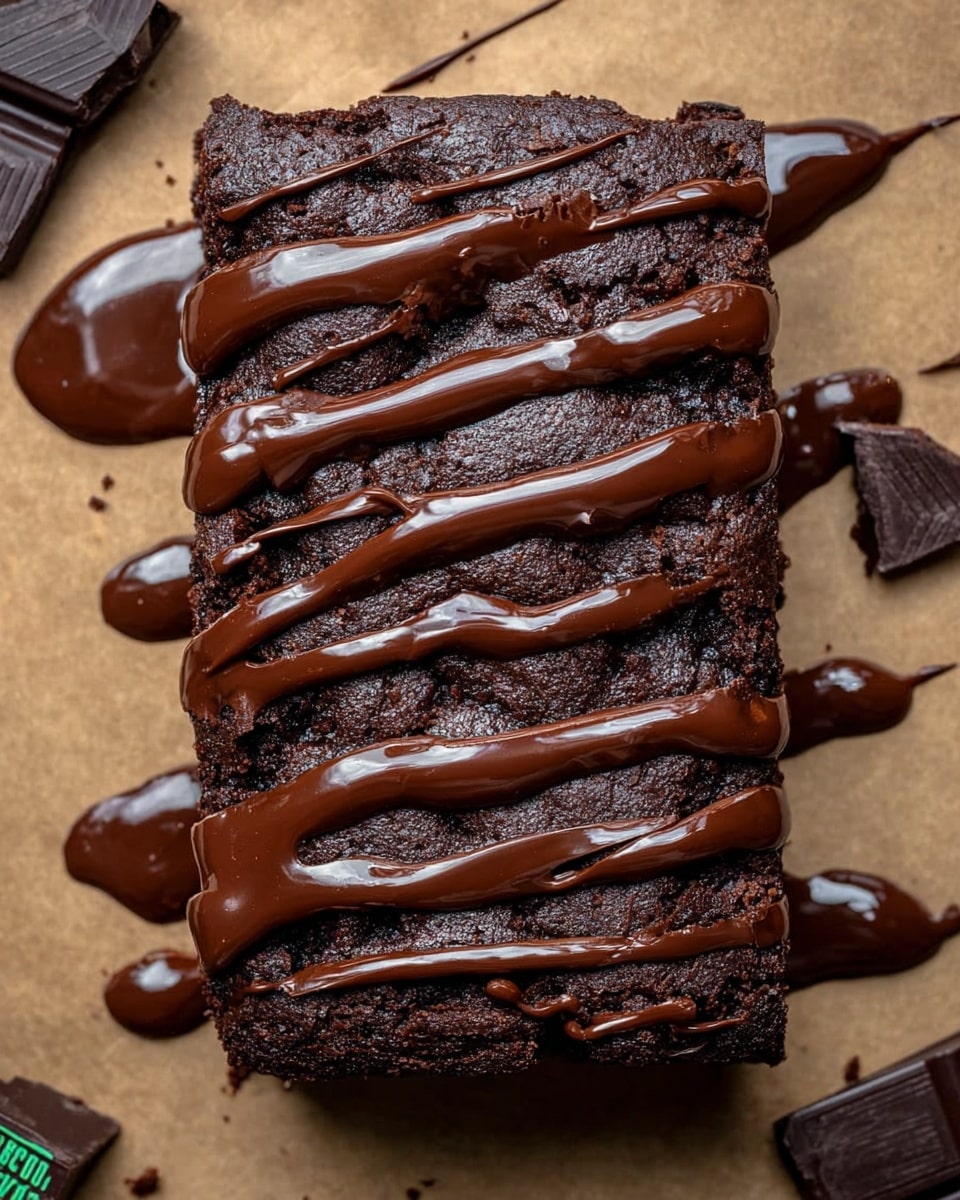 The image shows a close-up of a thick slice of dark chocolate cake with a rich, moist texture. The cake has two main parts: a deep brown, dense inside layer with a slightly crumbly surface and a glossy layer of melted milk chocolate drizzled generously on top, dripping slightly down the sides. The background and surface have a white marbled texture. Photo taken with an iphone --ar 4:5 --v 7