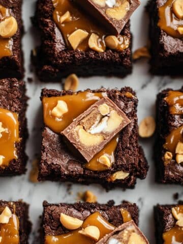 Snickers Brownies with Caramel and Peanuts Recipe
