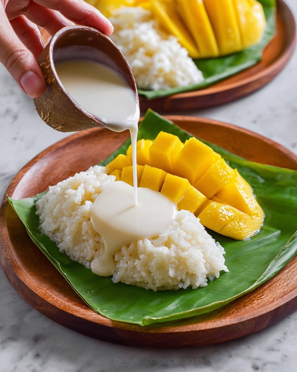 On a white plate, there is a round mound of shiny white sticky rice placed slightly to the left side. To the right of the rice, there are two bright yellow mango slices, each cut into neat, even cubes but still attached, showing a soft and smooth texture. Above the rice and mango, a small pile of light brown sesame seeds adds contrast. The background is a white marbled texture. The lighting creates soft shadows around the plate, highlighting the smoothness of the rice and the juicy look of the mango. Photo taken with an iphone --ar 4:5 --v 7