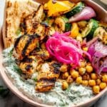 Grilled Mediterranean Chicken and Vegetables with Herbed Tzatziki Recipe