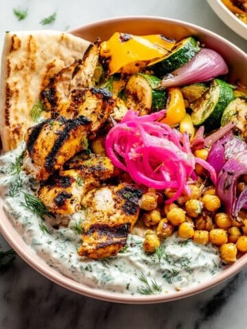 Grilled Mediterranean Chicken and Vegetables with Herbed Tzatziki Recipe