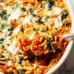 One Pan Tomato Basil Baked Orzo Recipe