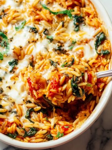 One Pan Tomato Basil Baked Orzo Recipe