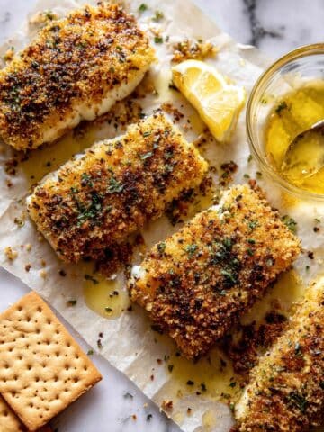 Parmesan Garlic Butter Crusted Halibut Recipe
