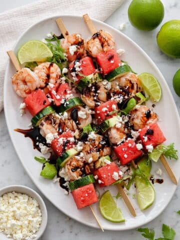 Grilled Watermelon Skewers with Shrimp and Feta Recipe