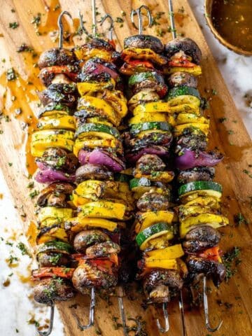Grilled Veggie Skewers with Smoky Green Chile Vinaigrette Recipe