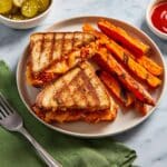 Kimchi Grilled Cheese Sandwiches with Sweet Potato Wedges and Smashed Cucumber Salad Recipe