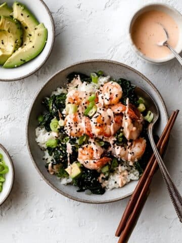 Spicy Shrimp Bowl with Crispy Rice and Kale Recipe