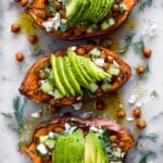 Mediterranean Stuffed Sweet Potatoes with Roasted Chickpeas and Toppings Recipe