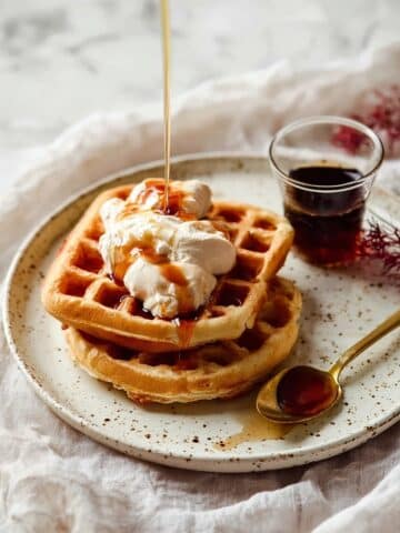 Crispy Belgian Waffles with Whipped Eggnog Butter and Fruit Recipe