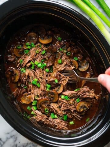 Slow Cooker Beef Brisket with Mushrooms and Caramelized Onions Recipe