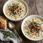 Creamy Wild Rice Chicken Soup with Roasted Mushrooms Recipe
