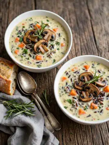 Creamy Wild Rice Chicken Soup with Roasted Mushrooms Recipe