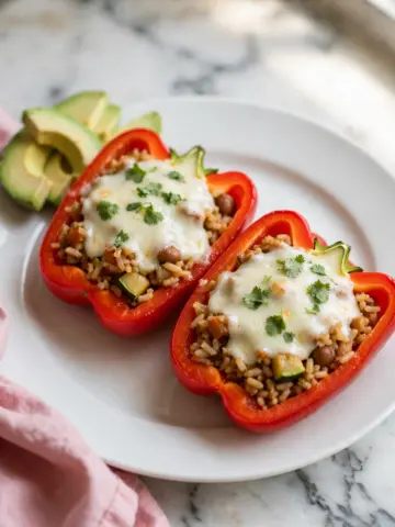 Vegetarian Stuffed Peppers with Cilantro, Tomato, and Cheddar Recipe