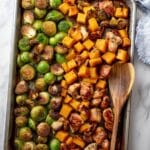 Maple Dijon Sheet Pan Chicken with Brussels Sprouts and Butternut Squash Recipe